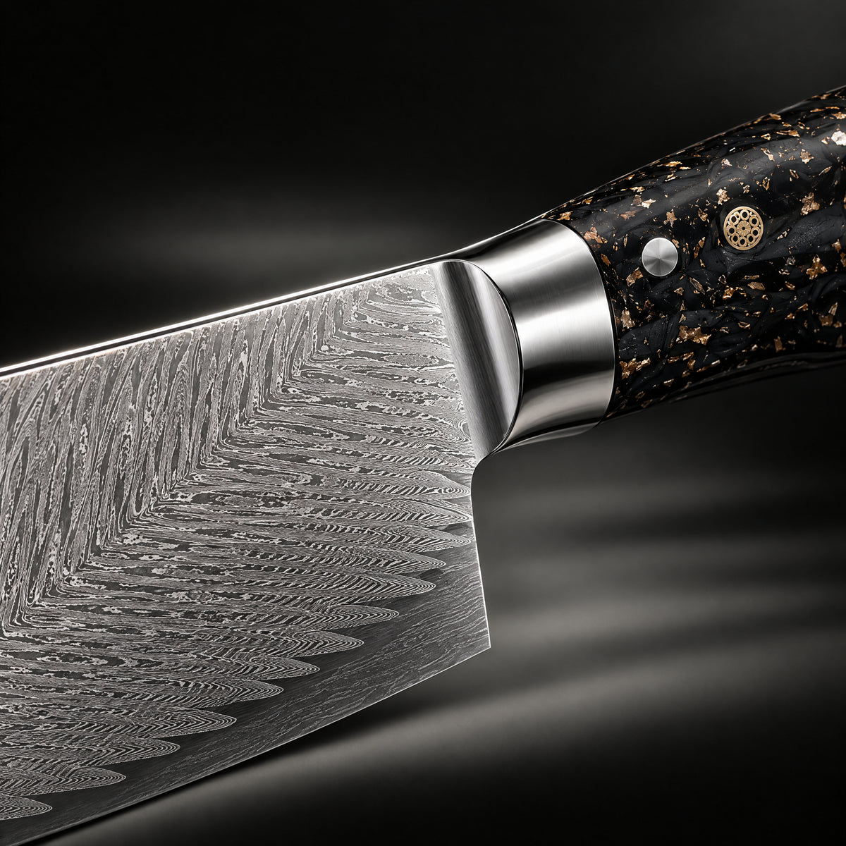 Close-up of the kogane vegetable cleaver knife blade and handle