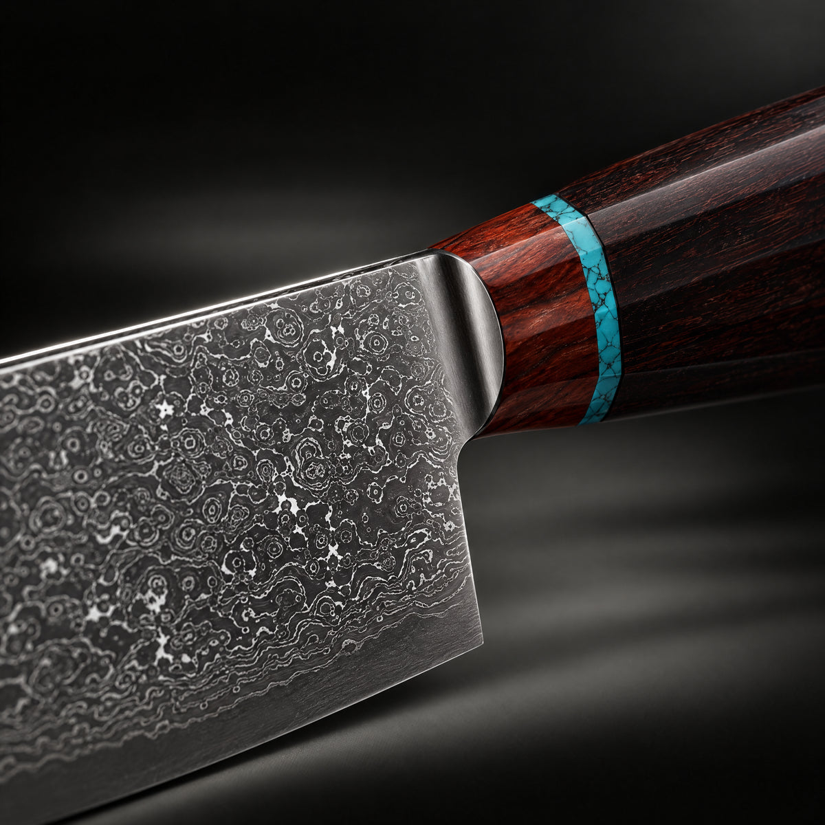 Close-up of the isamu vegetable cleaver knife blade and handle