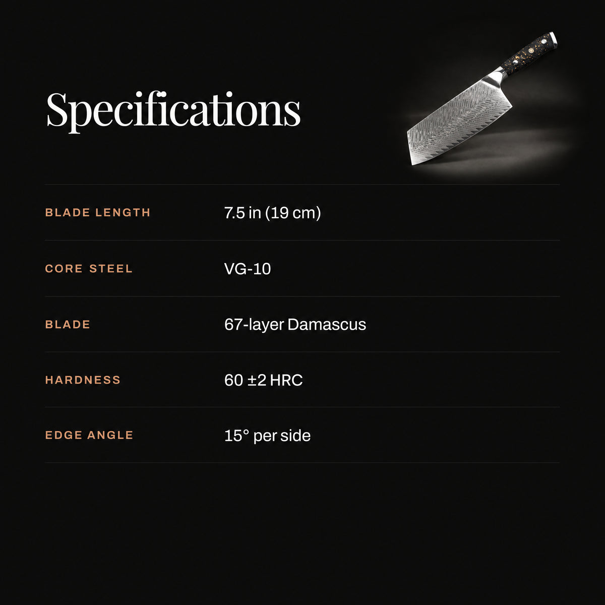 Kogane Vegetable Cleaver Knife specifications