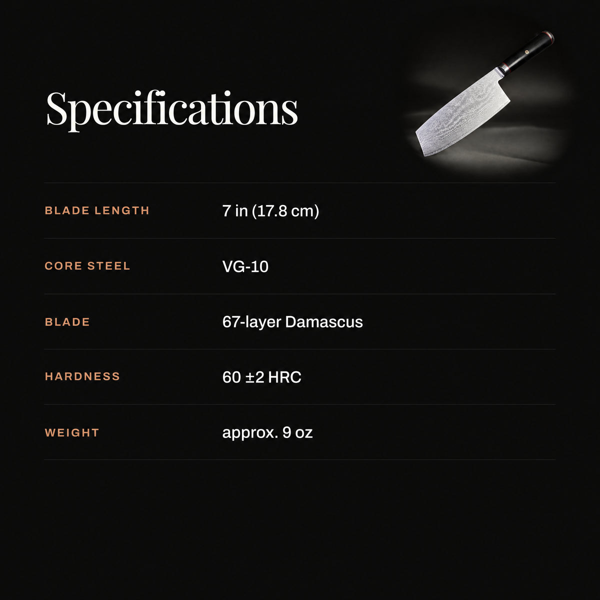 Kurogane Cleaver Knife specifications