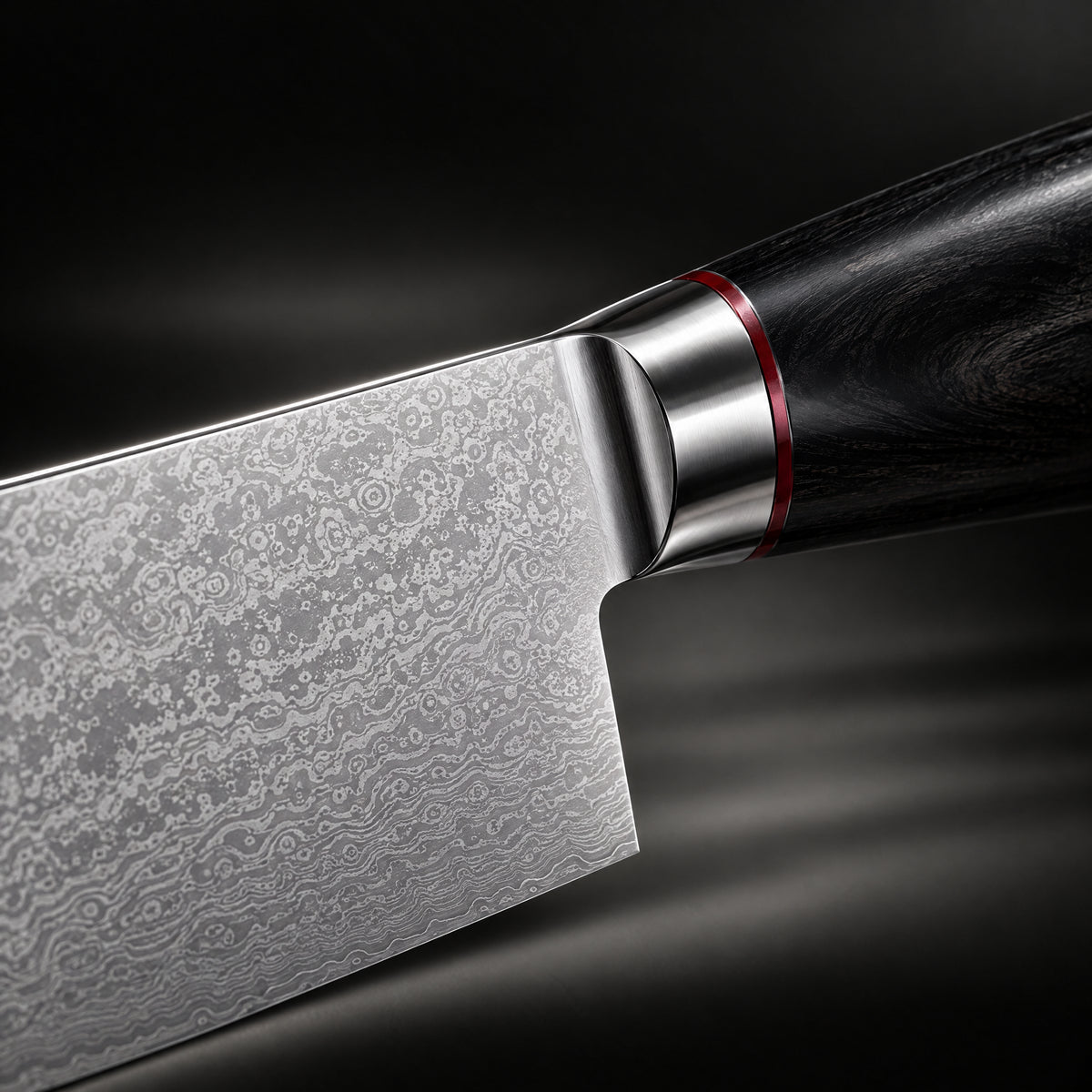 Close-up of the kurogane cleaver knife blade and handle