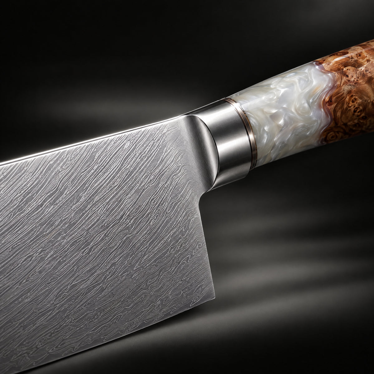 Close-up of the reimei vegetable cleaver knife blade and handle