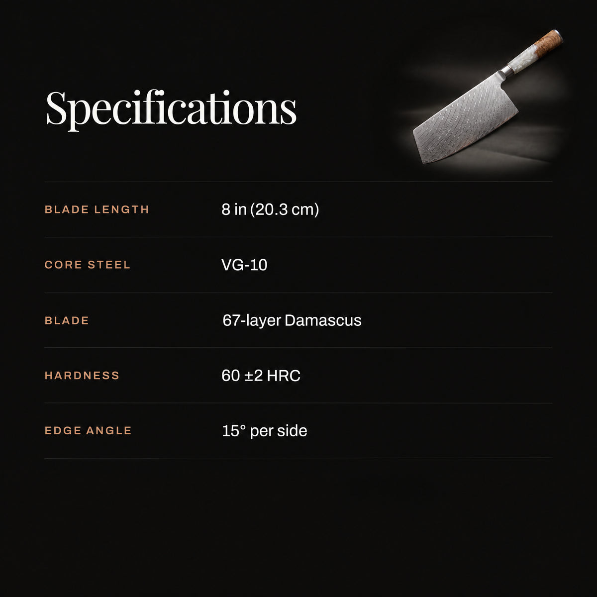 Reimei Vegetable Cleaver Knife specifications