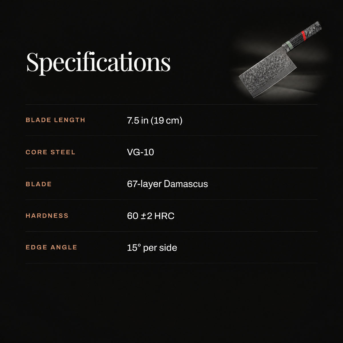 Shingen Vegetable Cleaver Knife specifications