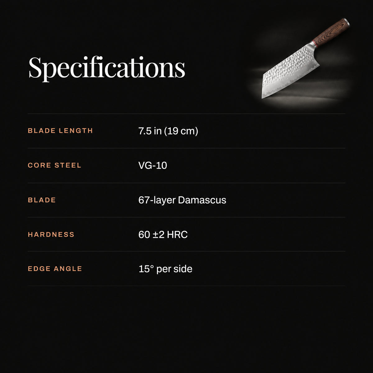 Taiga Vegetable Cleaver Knife specifications