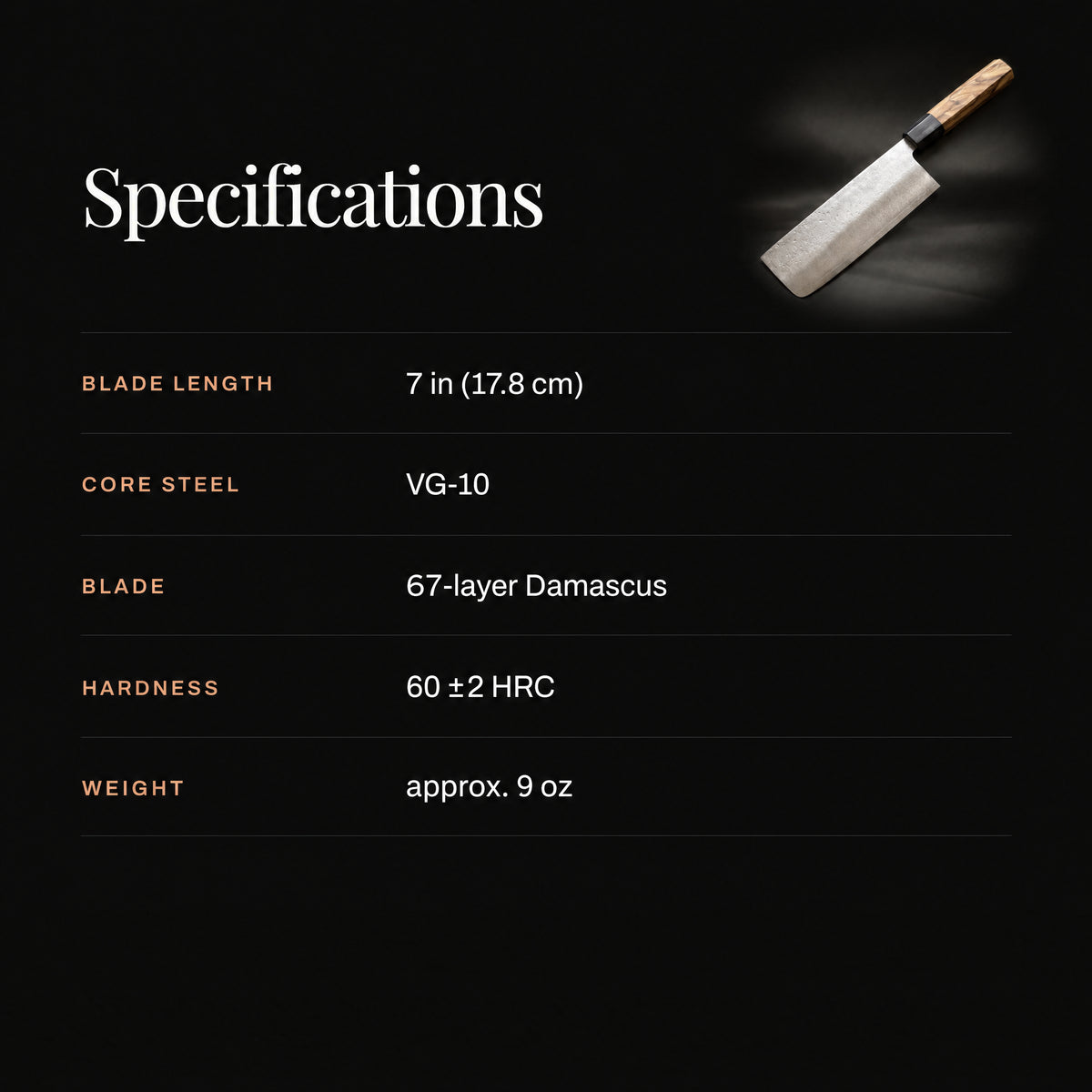 Tenku Cleaver Knife specifications
