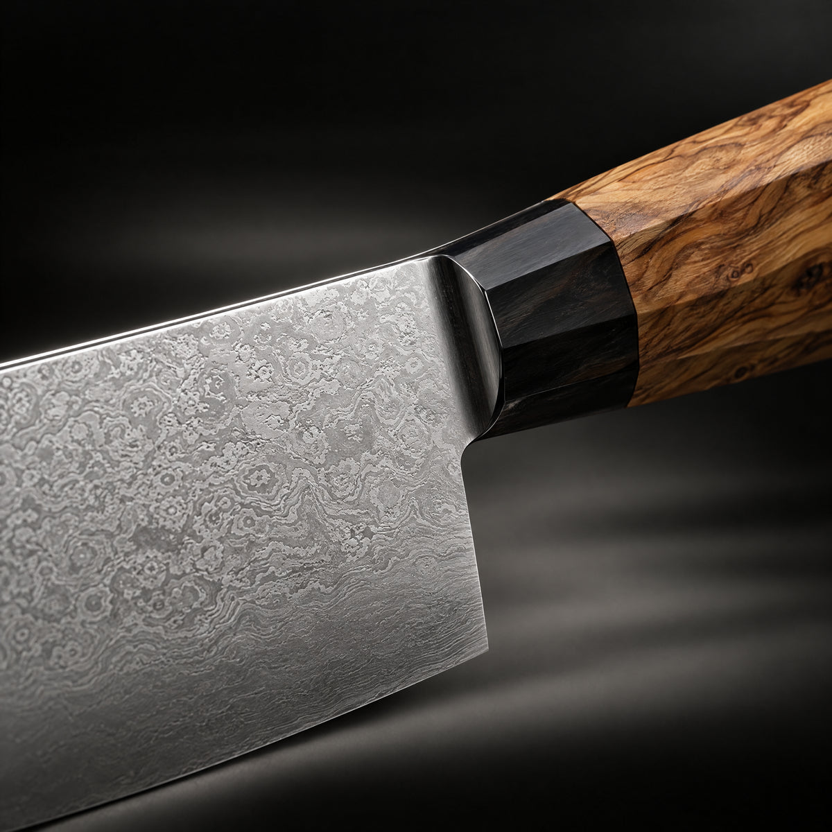 Close-up of the tenku cleaver knife blade and handle