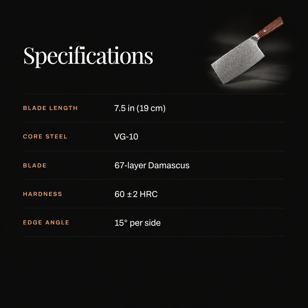 Takamori Vegetable Cleaver Knife specifications