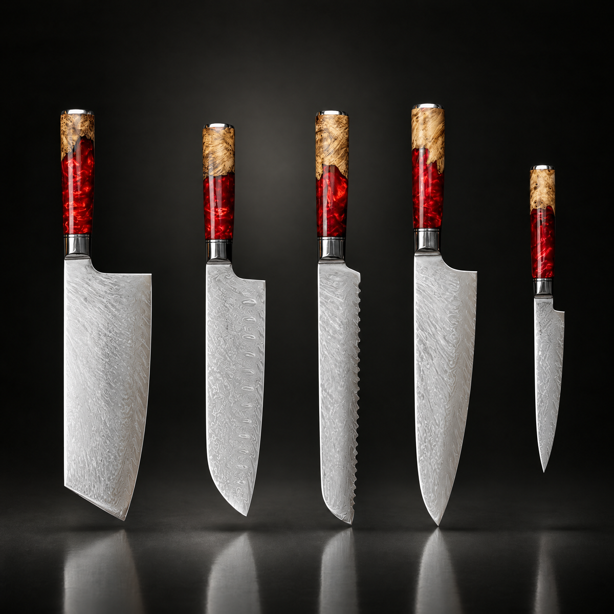 Japanese Damascus Nakama Shinku 5-Piece Chef’s Knife Set – Precision Blades