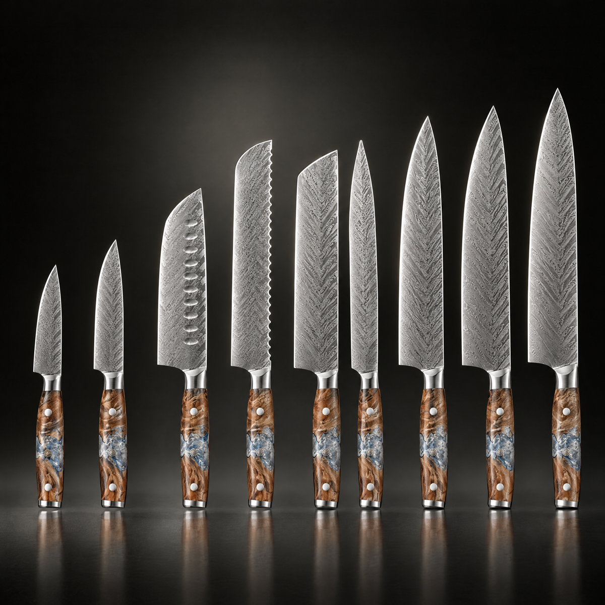 Japanese Damascus Knife Set – 9-Piece Versatile Blade
