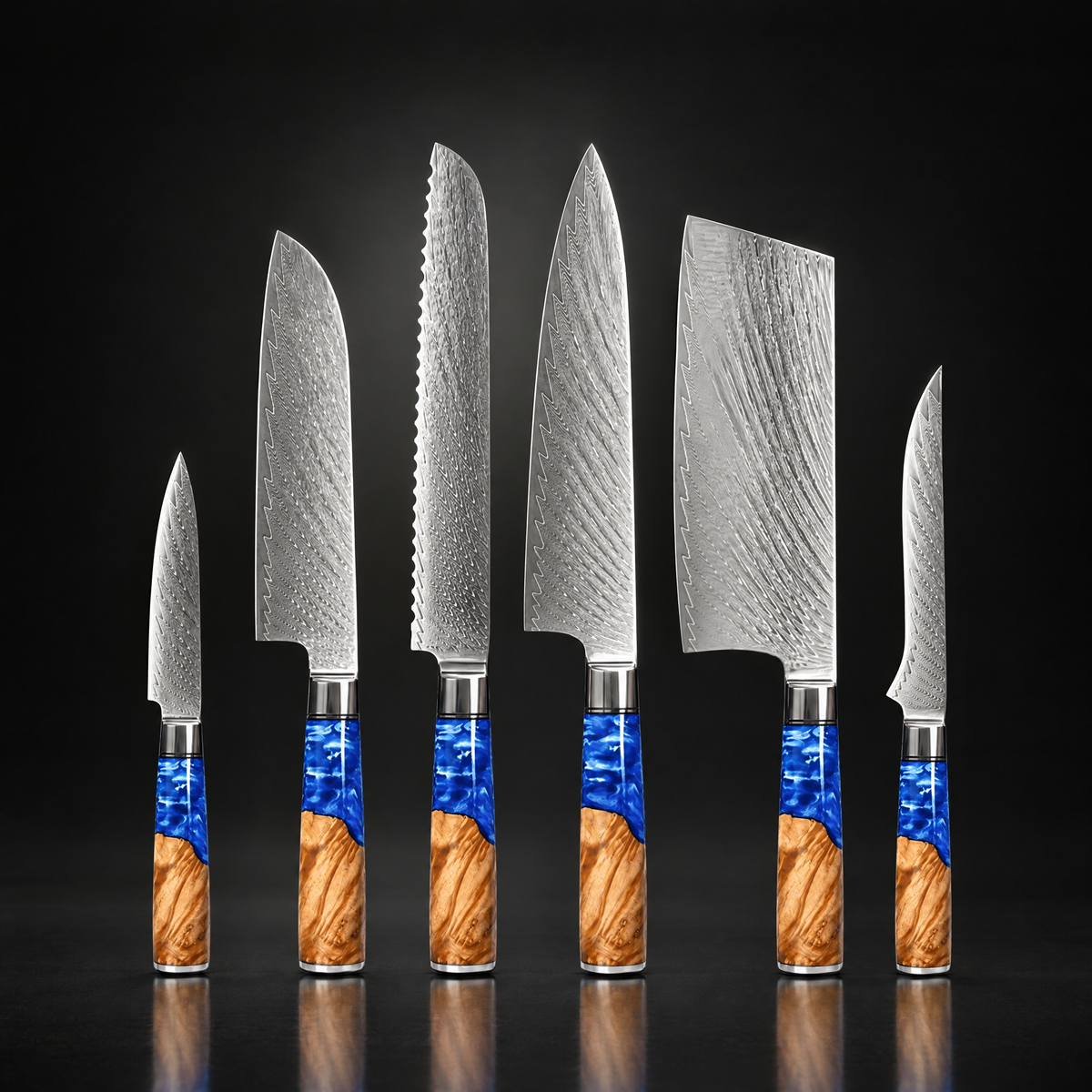 Professional Japanese Damascus Knife Set – 6-Piece Chefs Quality Set