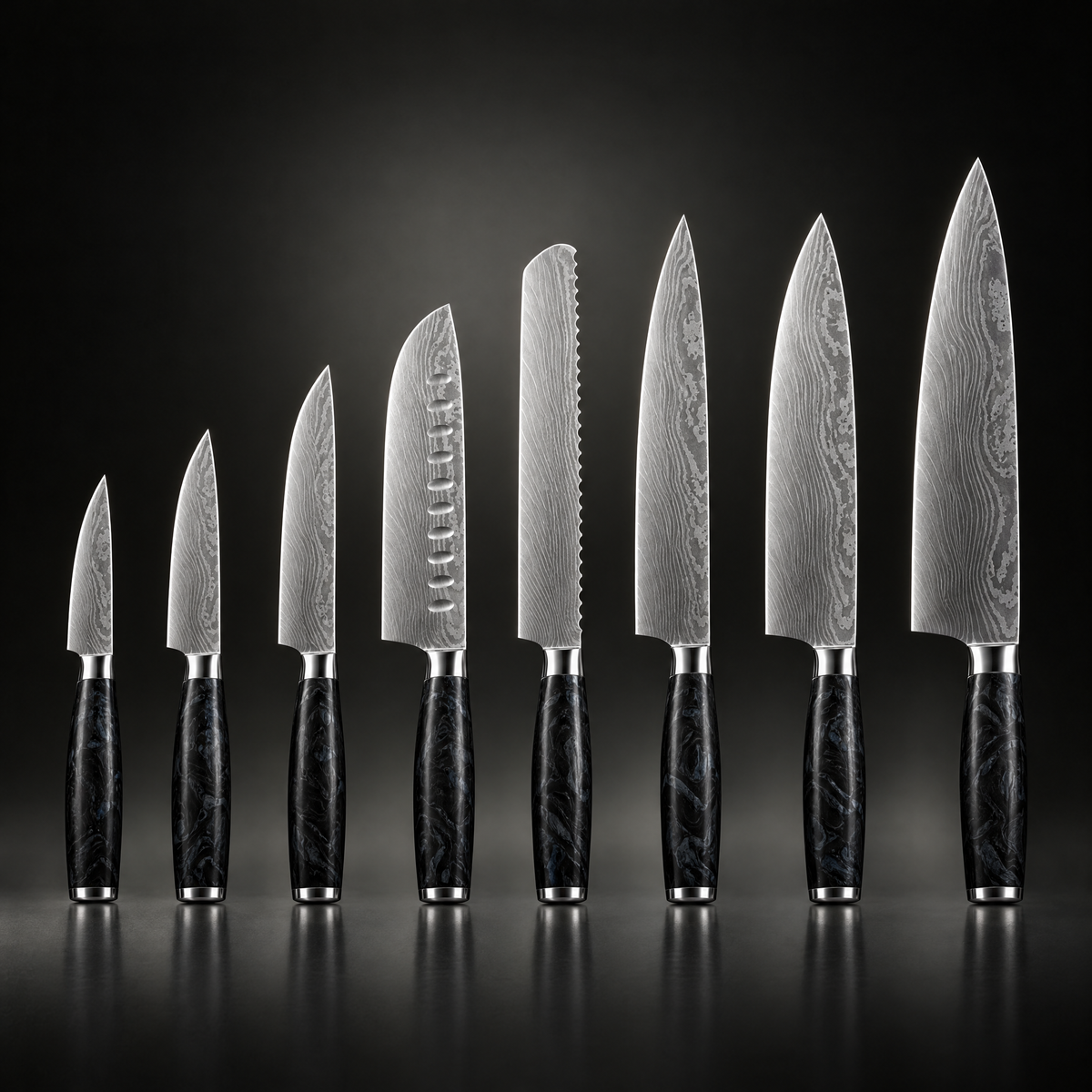 Premium Japanese Damascus Knife Set – 8-Piece Precision Collection