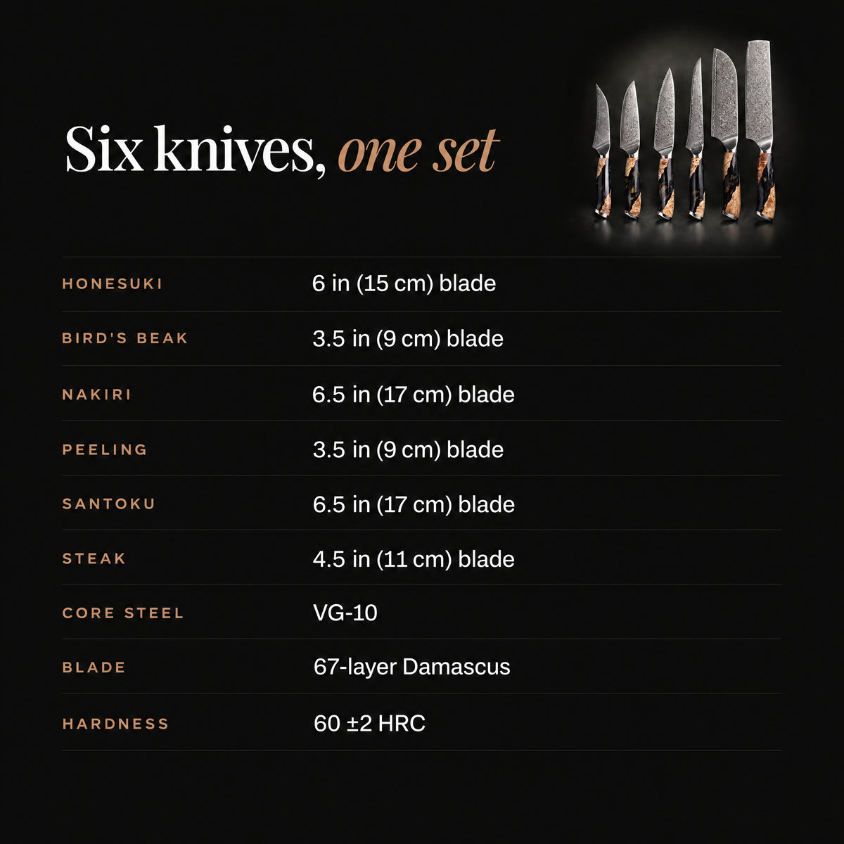 Tsukikage 6-Piece Knife Set specifications