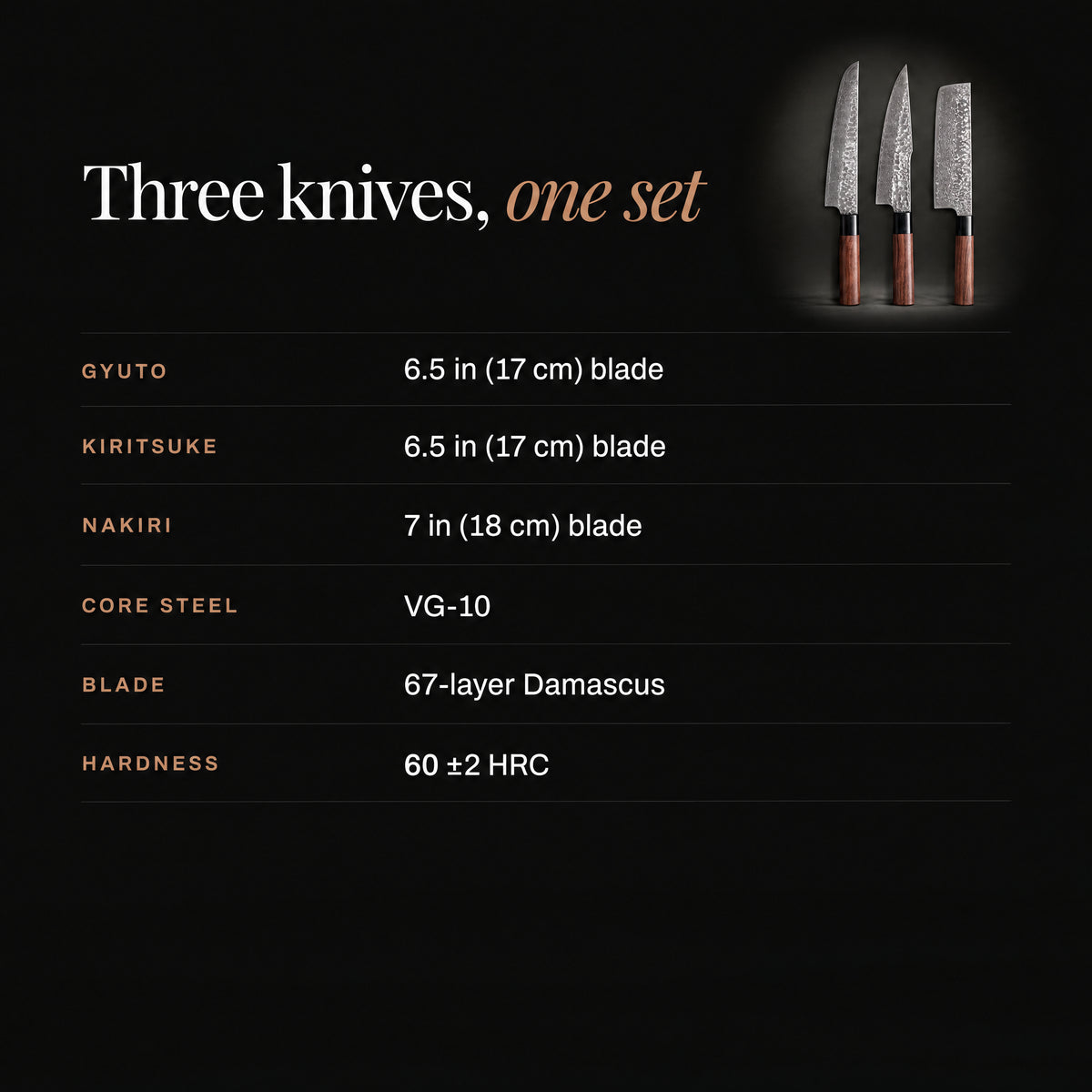 Akitsu 3-Piece Knife Set specifications