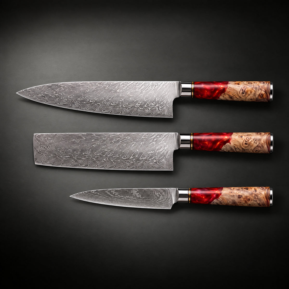 Akagi 3-Piece Knife Set (Gyuto, Nakiri & Petty), full side profile