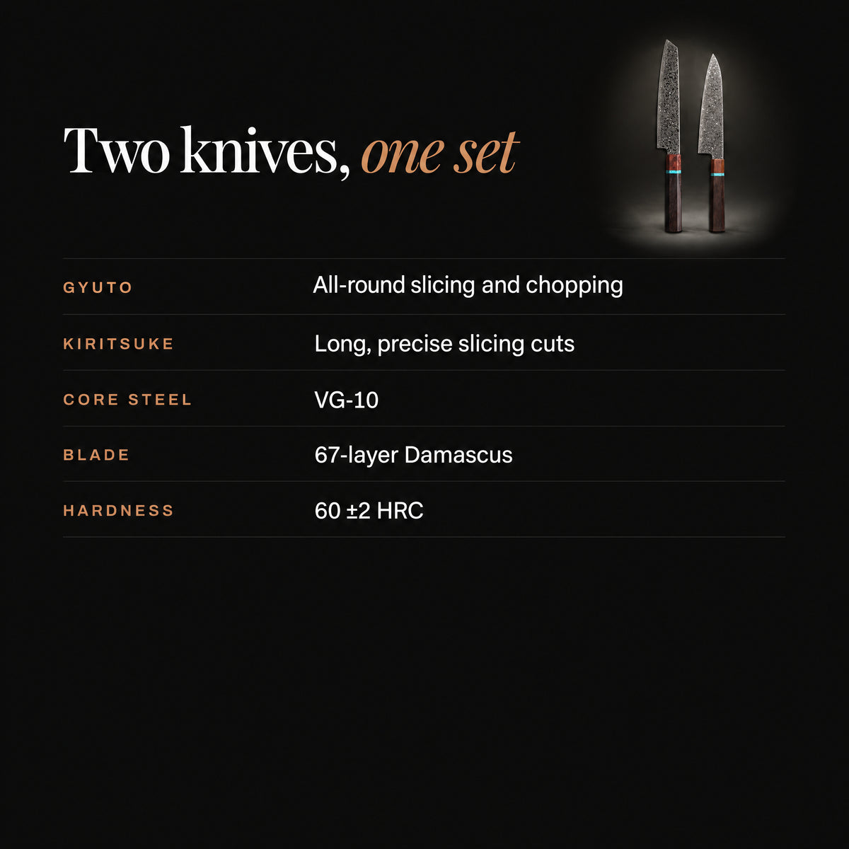Arashi 2-Piece Knife Set (Gyuto & Kiritsuke) specifications