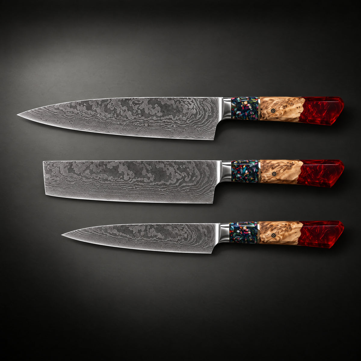 Akatsuki 3-Piece Knife Set (Gyuto, Nakiri & Utility), full side profile