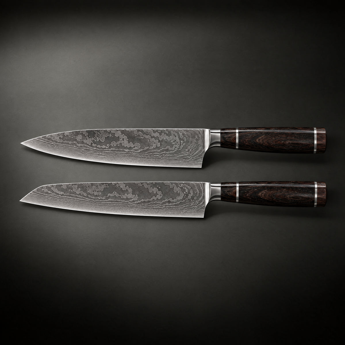 Hakugin Damascus Knife Set, full side profile