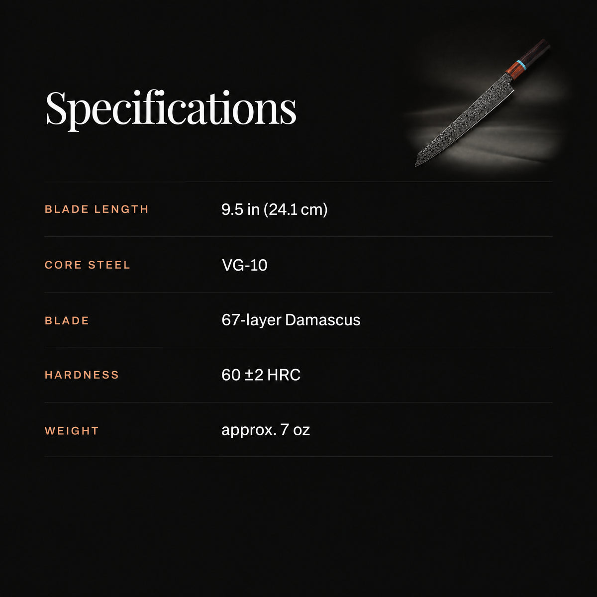 Arashi K-Tip Slicing Knife specifications