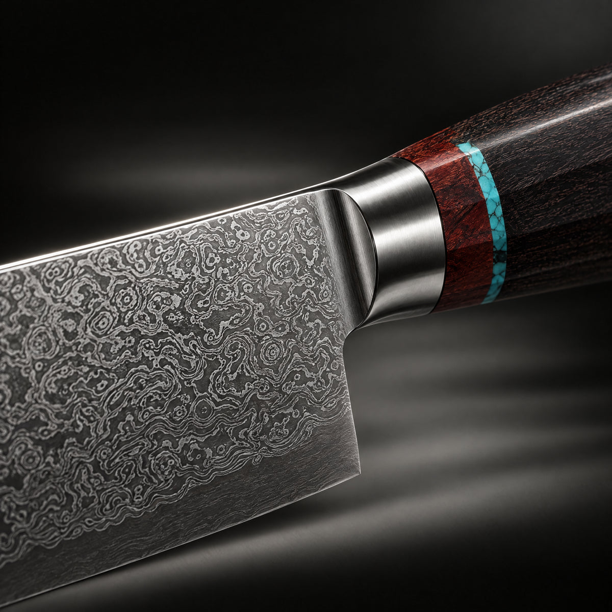 Close-up of the isamu sujihiki slicing knife blade and handle