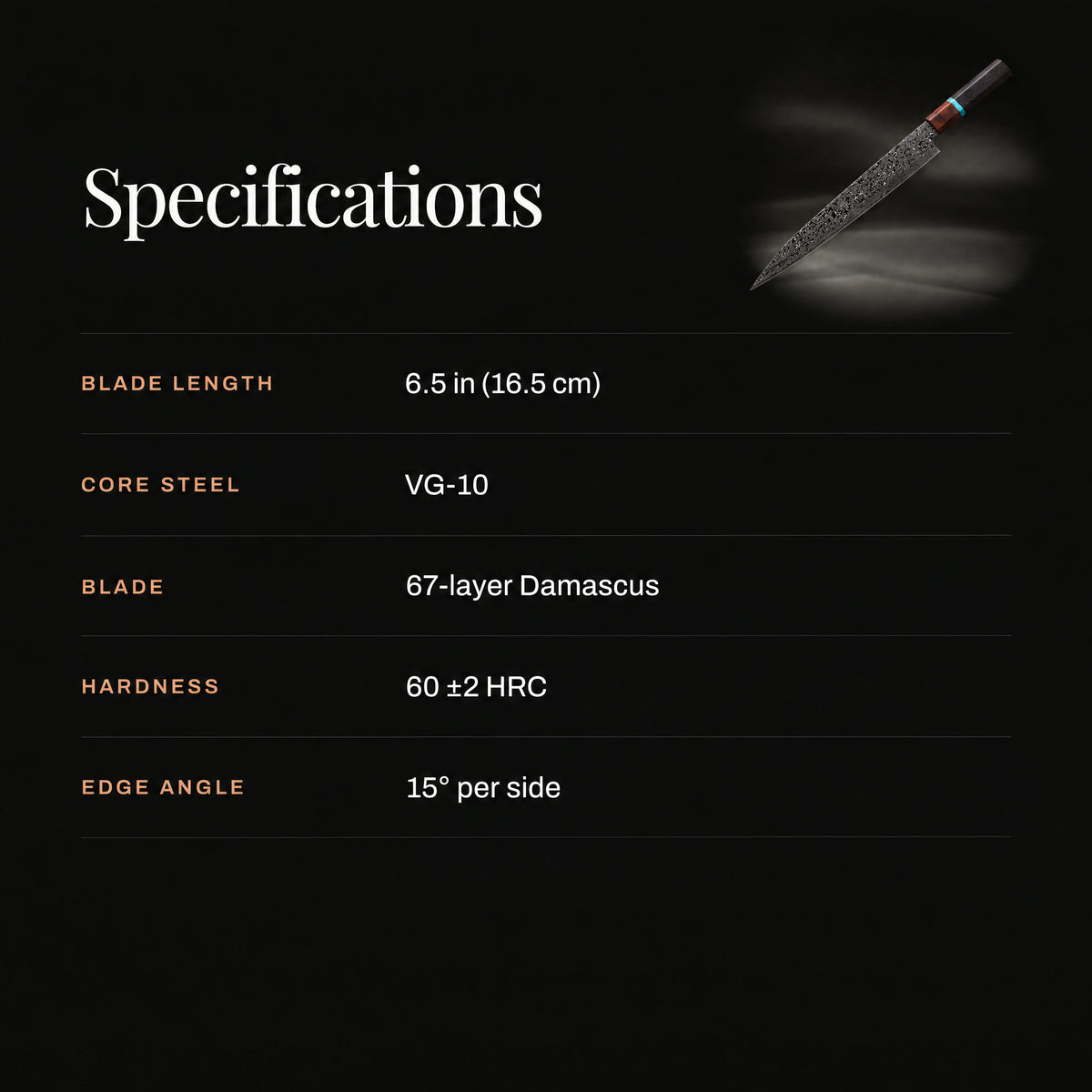 Isamu Sujihiki Slicing Knife specifications