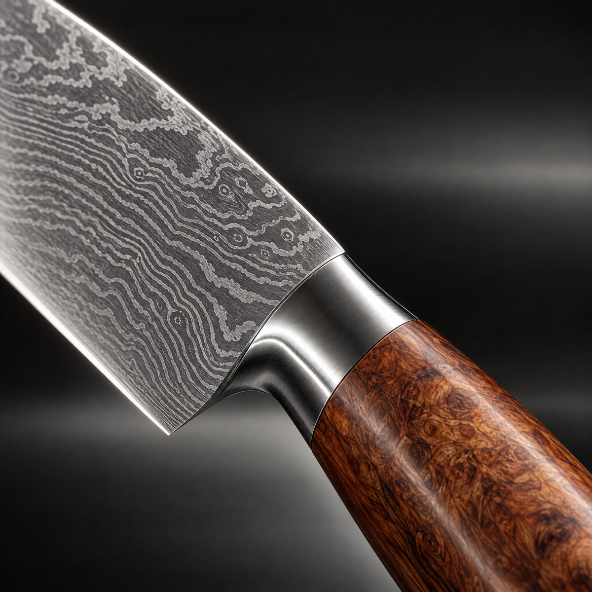 Close-up of the katsura 2-piece knife set (gyuto & petty) blade and handle