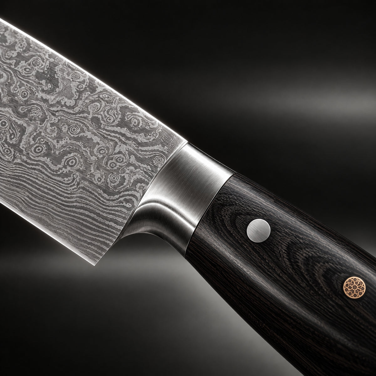 Close-up of the guren 2-piece knife set (gyuto & santoku) blade and handle