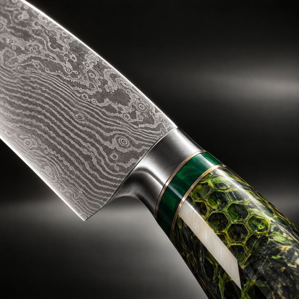 Close-up of the ibuki 2-piece knife set (gyuto & utility) blade and handle