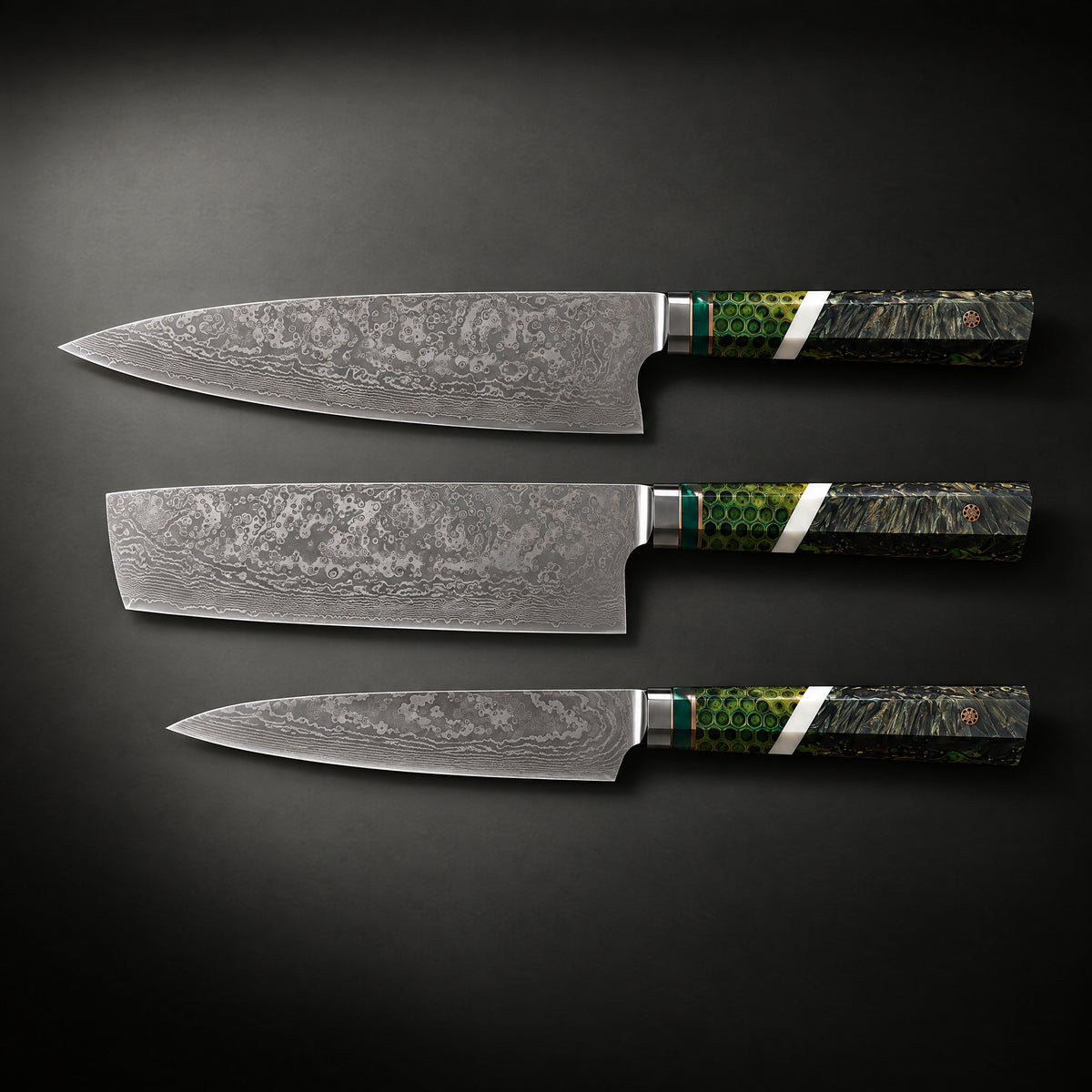Ibuki 3-Piece Knife Set (Gyuto, Nakiri & Utility), full side profile