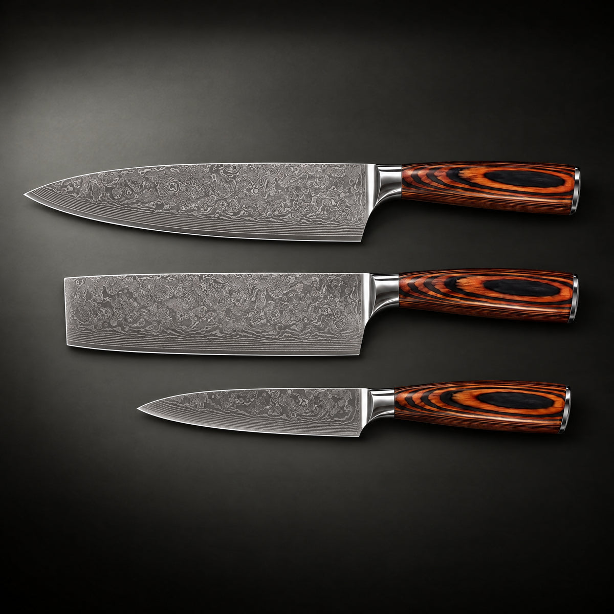 Asahi 3-Piece Knife Set (Gyuto, Nakiri & Petty), full side profile