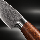 Close-up of the katsura 3-piece knife set (gyuto, nakiri & petty) blade and handle