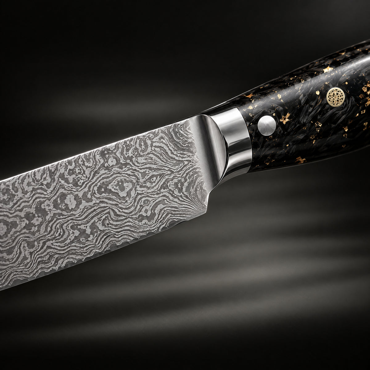 Close-up of the kogane steak knife blade and handle