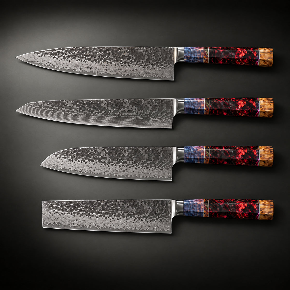 Kazan Damascus Knife Set, full side profile