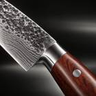 Close-up of the hagane 3-piece knife set (gyuto, nakiri & utility) blade and handle