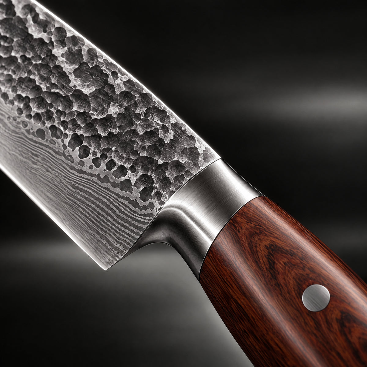 Close-up of the hagane 2-piece knife set (gyuto & utility) blade and handle