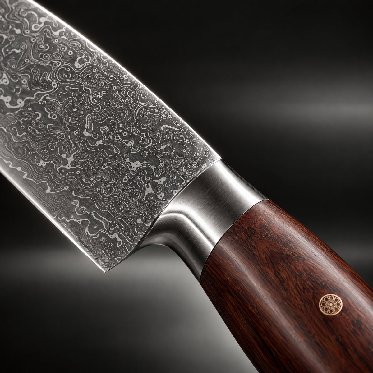 Close-up of the kurama 2-piece knife set (gyuto & kiritsuke) blade and handle