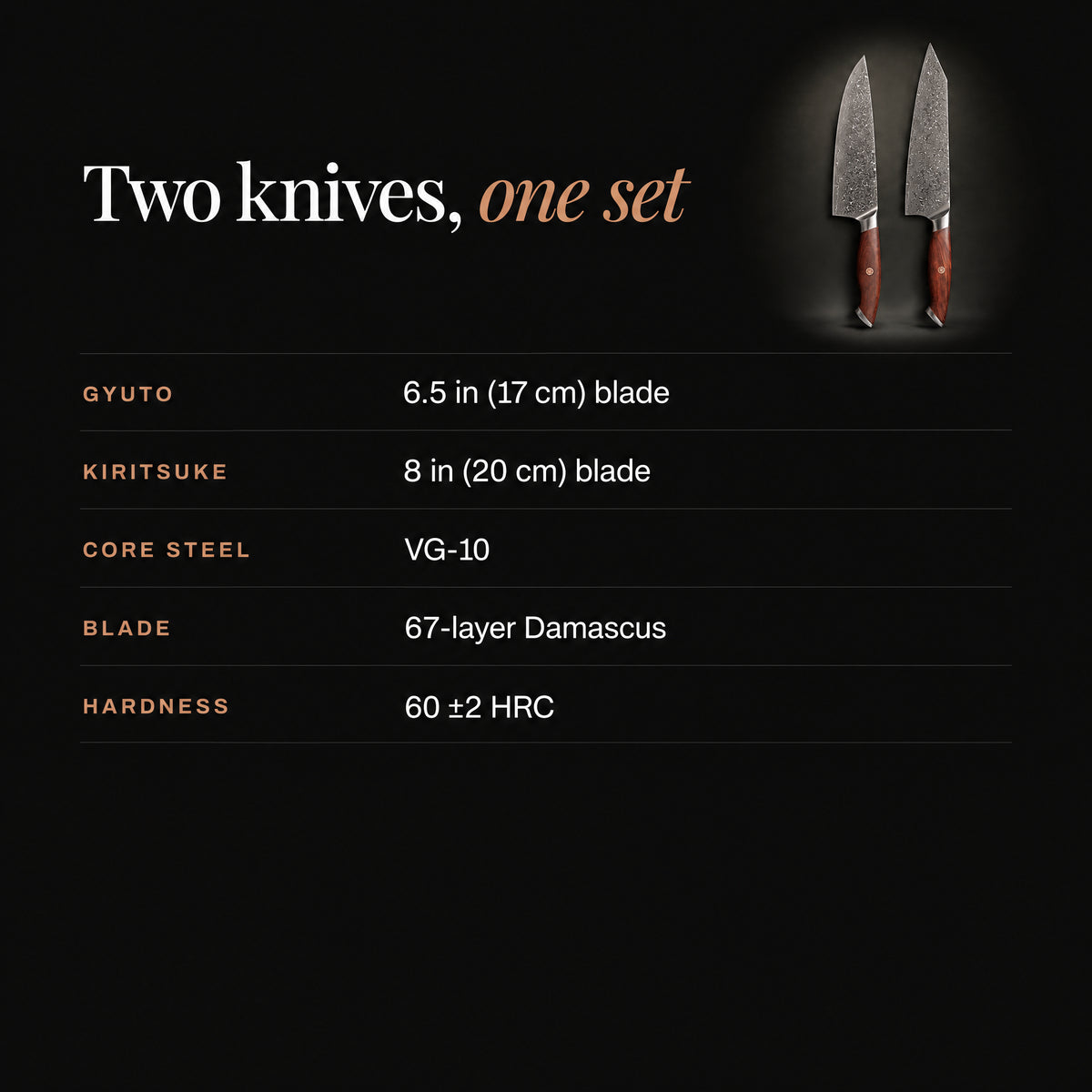 Kurama 2-Piece Knife Set (Gyuto & Kiritsuke) specifications