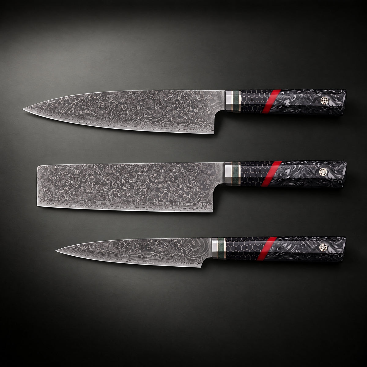 Shiden 3-Piece Knife Set (Gyuto, Nakiri & Utility), full side profile