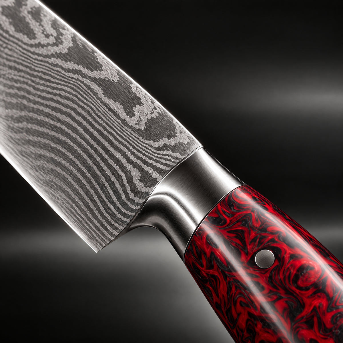 Close-up of the kurenai 2-piece knife set (gyuto & utility) blade and handle