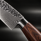 Close-up of the shizuma damascus knife set blade and handle
