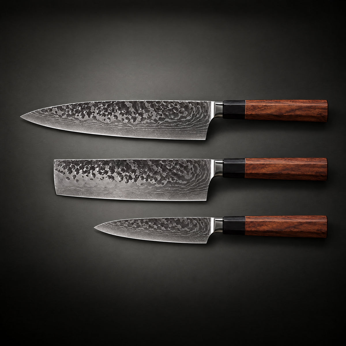Shizuma 3-Piece Knife Set (Gyuto, Nakiri & Petty), full side profile