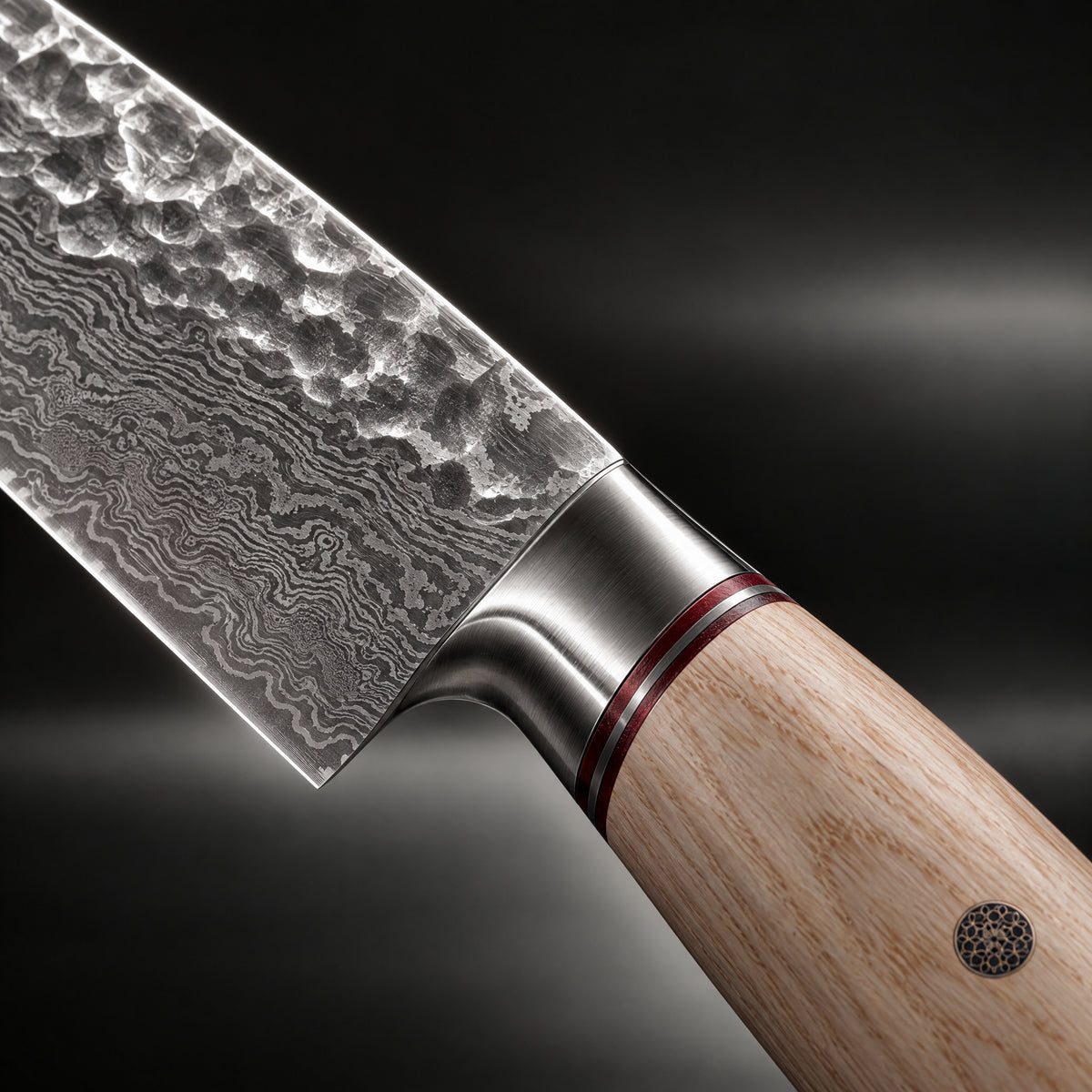 Close-up of the takumi 2-piece knife set (gyuto & petty) blade and handle