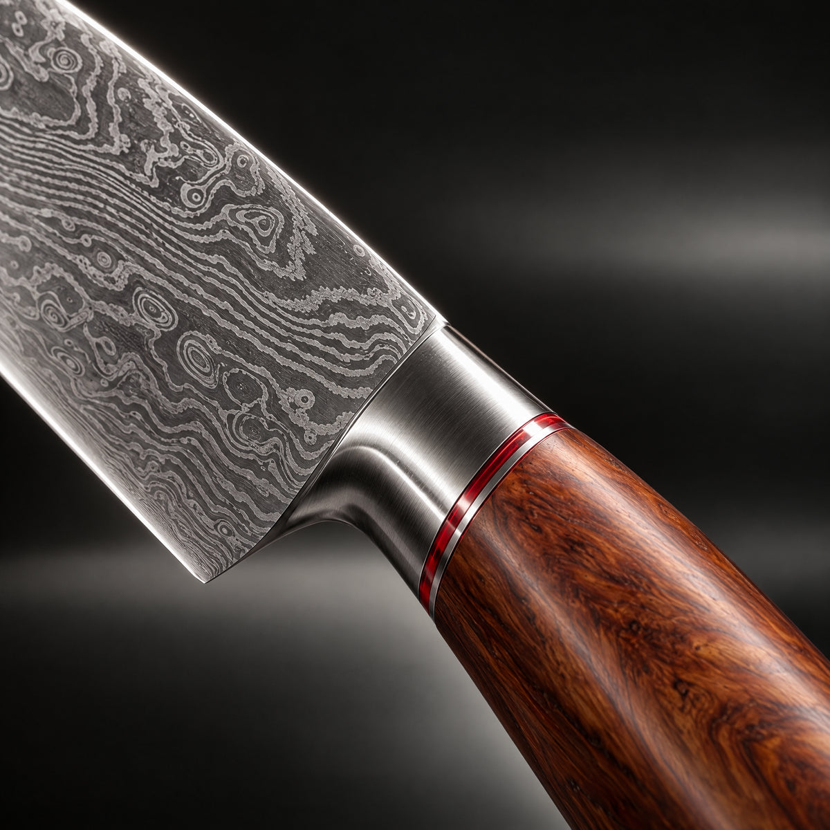 Close-up of the takamori 7-piece knife set blade and handle