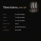 Shiden 3-Piece Knife Set (Gyuto, Nakiri & Utility) specifications