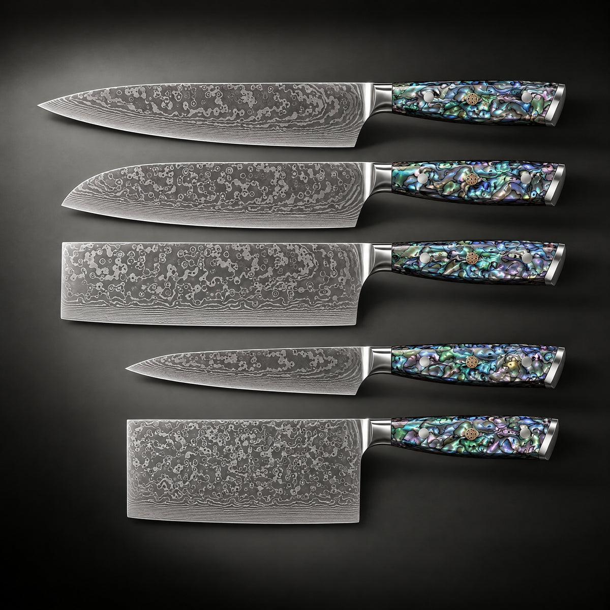 Ryujin Damascus Knife Set, full side profile
