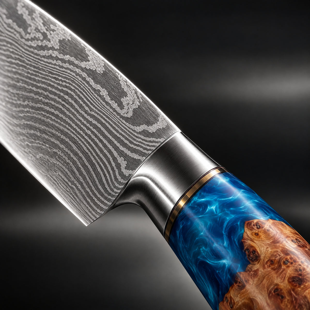 Close-up of the seiran 2-piece knife set (gyuto & petty) blade and handle