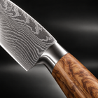 Close-up of the yamato damascus knife set blade and handle