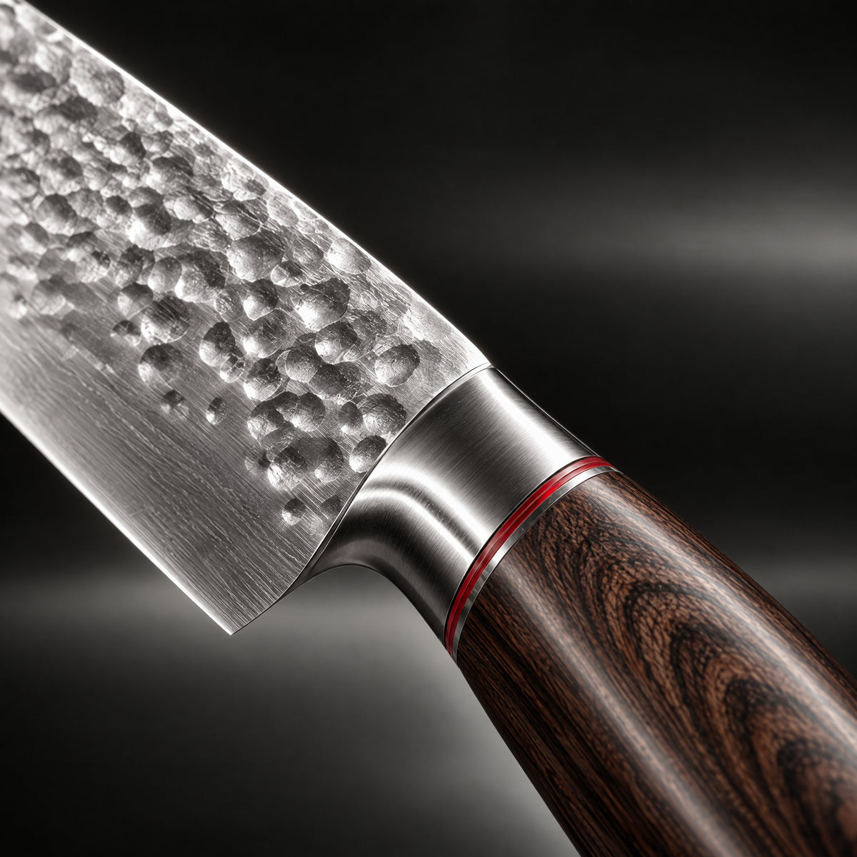 Close-up of the taiga 3-piece knife set (gyuto, nakiri & utility) blade and handle
