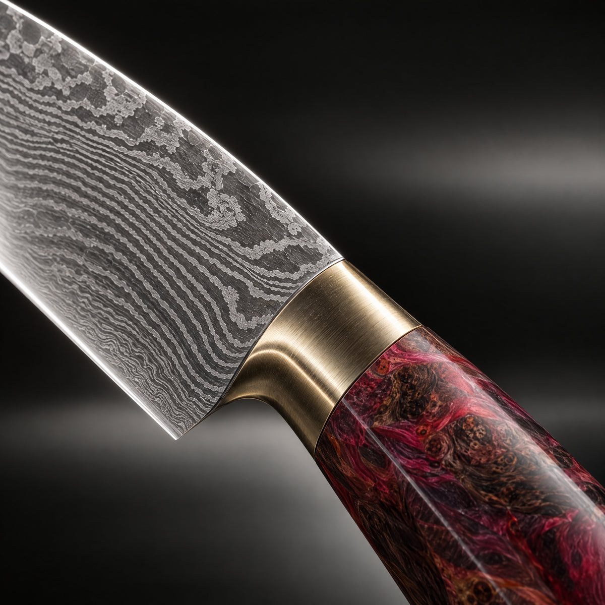 Close-up of the retsu 2-piece knife set (gyuto & petty) blade and handle