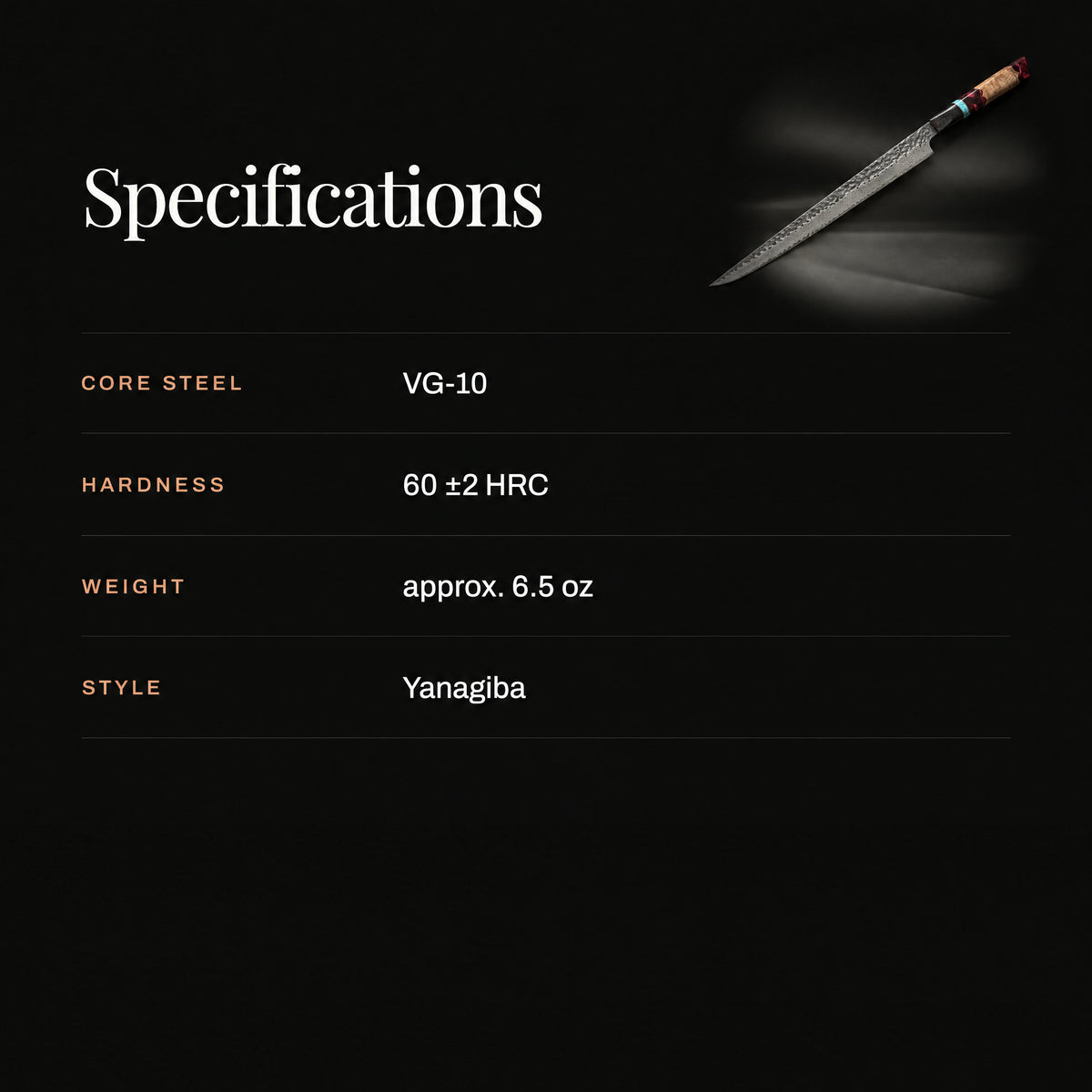 Tenryu Yanagiba Sashimi Knife specifications
